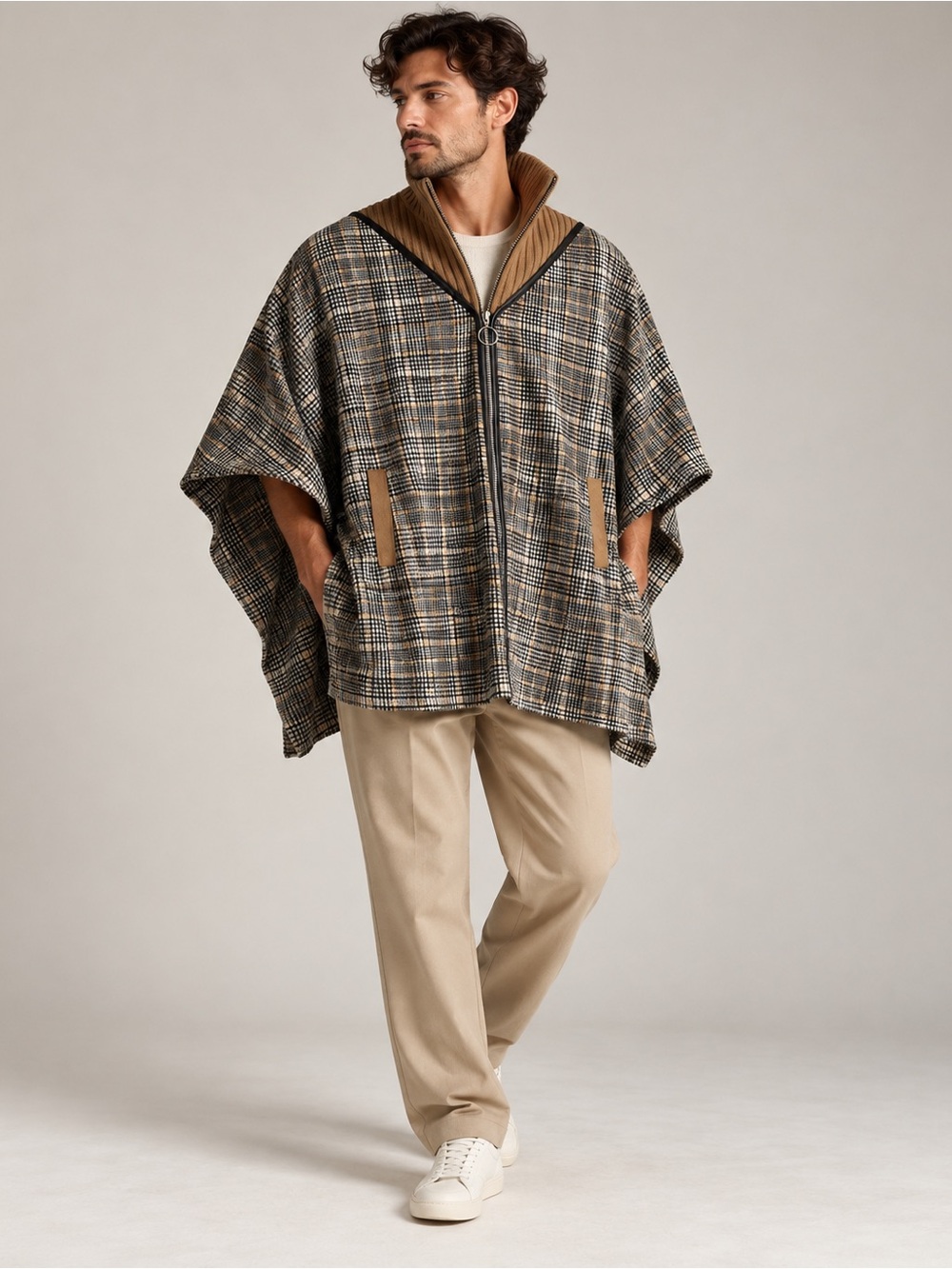 NWT Collection 18 Plaid Zip Cape Poncho One Size